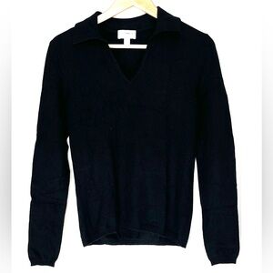 Charter Club Black 100% Cashmere Collared V-Neck Classic Timeless Office Wear, S
